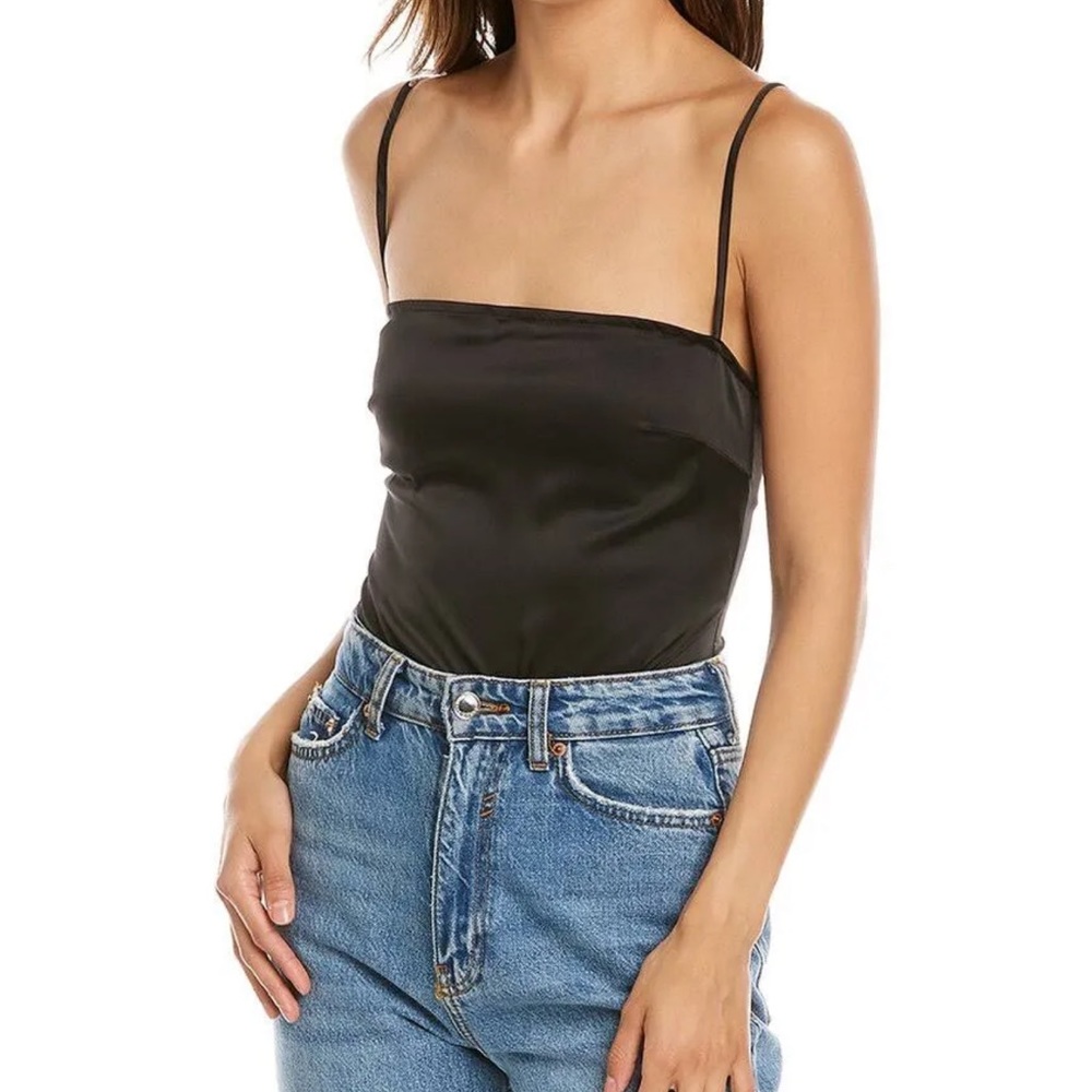 WeWoreWhat black satin bodysuit